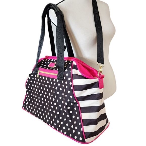 Betsey Johnson striped polka dot weekender duffel bag - Picture 3 of 14